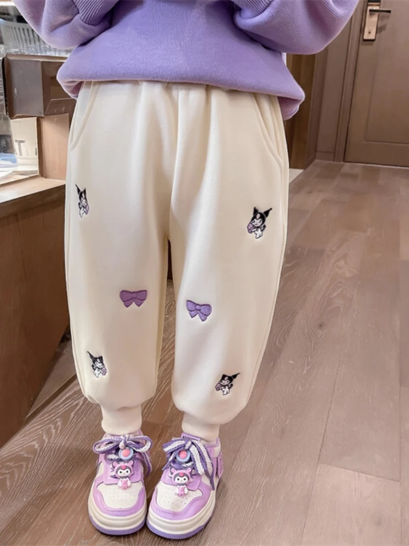女小童加绒裤子2023新款库洛米卫裤秋冬女宝宝外穿加厚冬季运动裤
