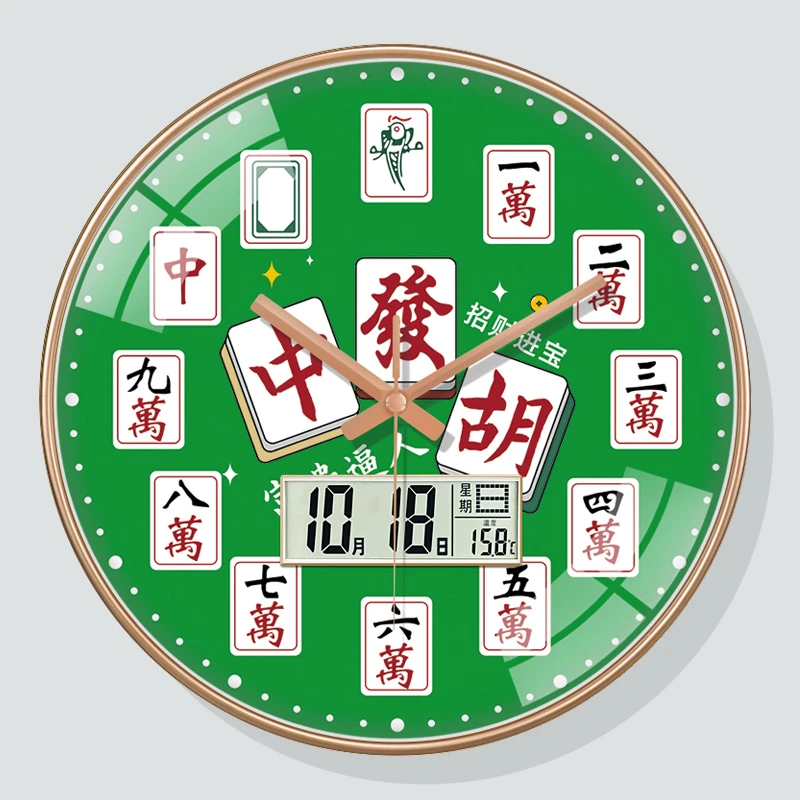 原创国潮风麻将馆石英钟发财潮流网红款挂钟室内店用装饰用品挂墙