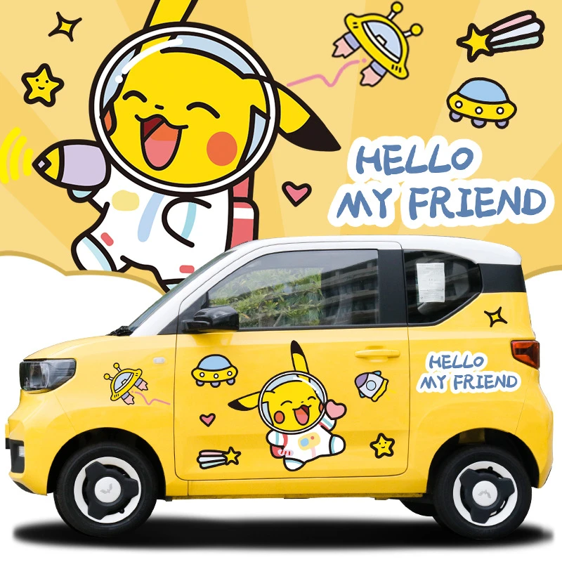 五菱宏光miniev车贴迷你马卡龙宇航员皮卡丘草梅熊汽车贴纸卡通