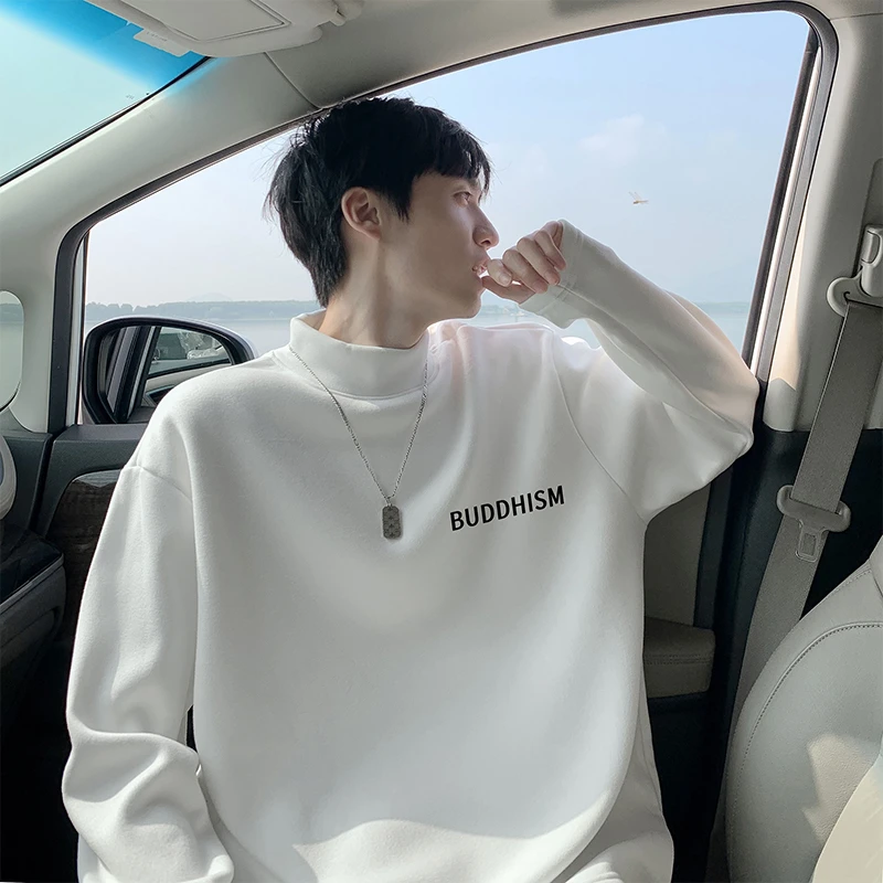 德绒半高领内搭重磅长袖t恤男款秋冬保暖美式潮牌宽松打底衫上衣