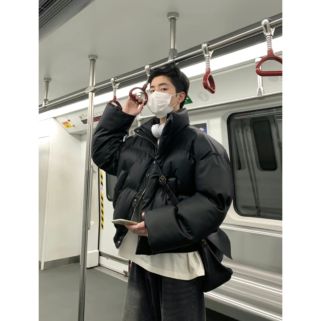 pu皮立领短款面包服棉衣男冬季美式潮牌宽松棉服痞帅晋江棉袄外套