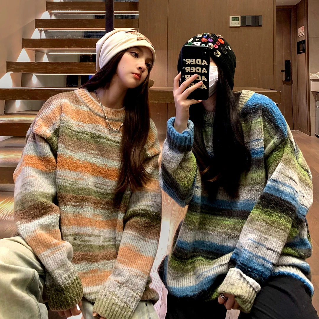 美式复古情侣毛衣男秋冬潮牌慵懒chic针织衫高级痞帅休闲线衣外套