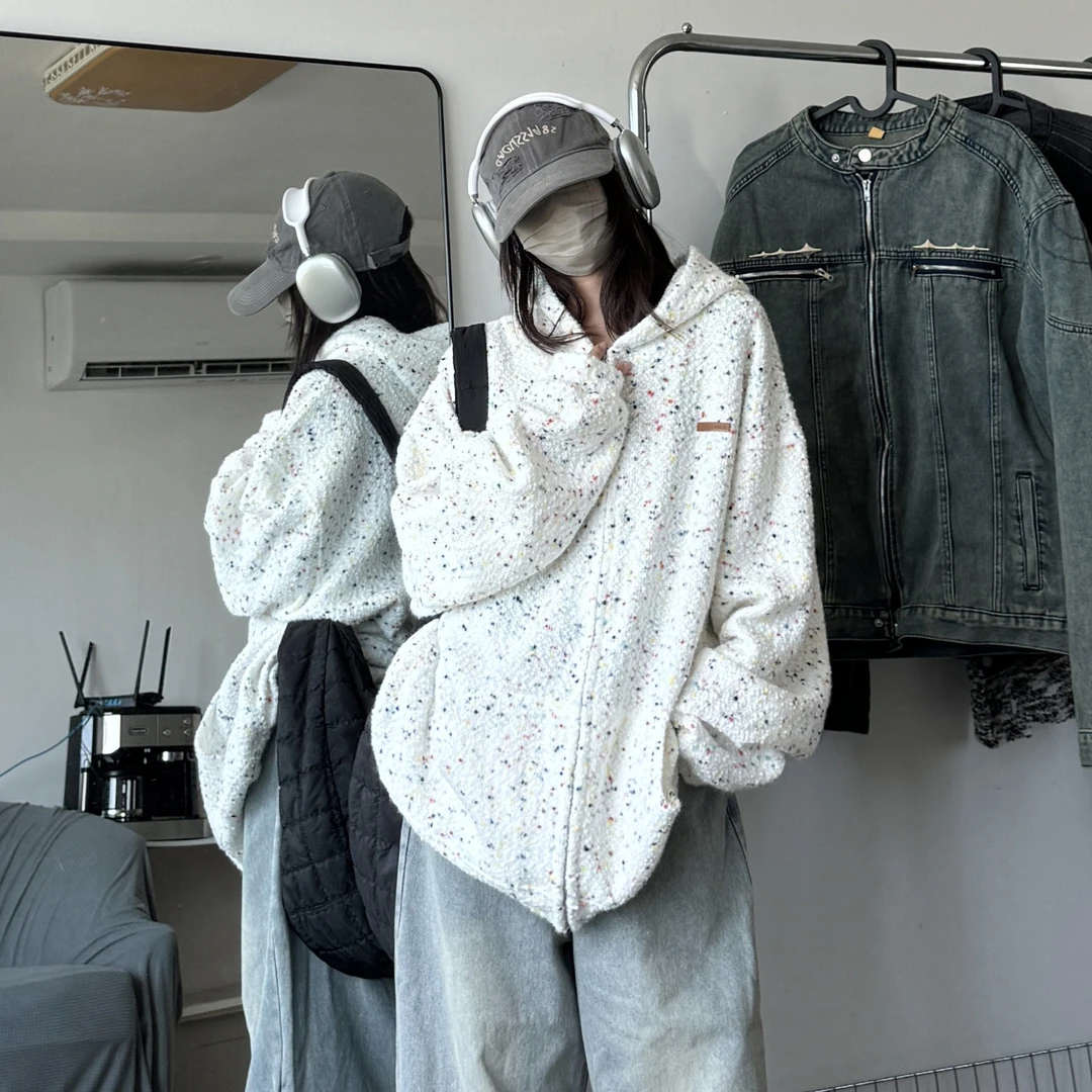 小香风开衫重磅卫衣男春秋美式复古潮牌宽松慵懒风情侣连帽衫外套