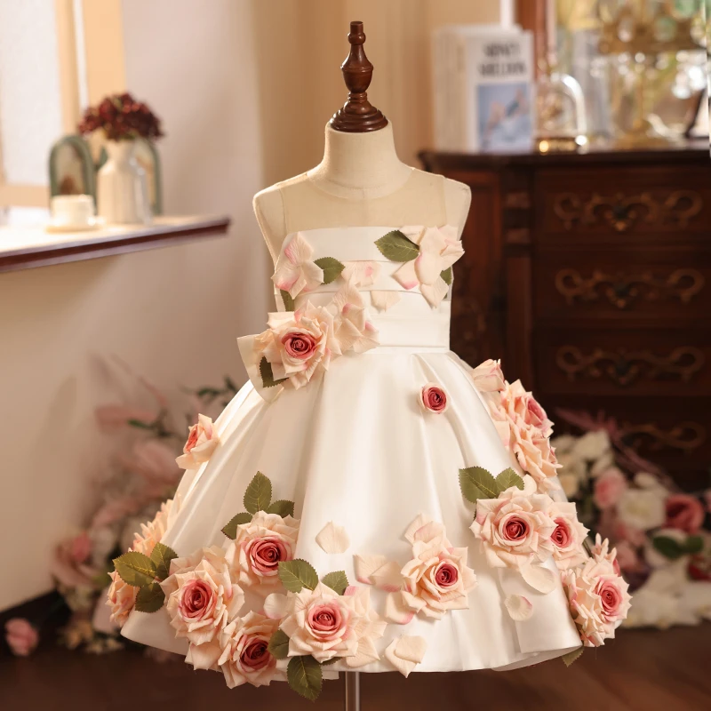 喜绒兔儿童礼服花朵裙夏季生日日常穿着女童钢琴演出服优雅花童