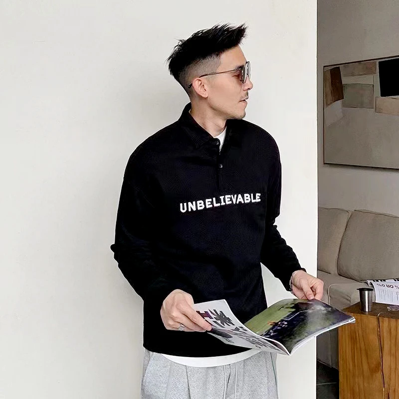【2024】秋冬男士长袖时尚休闲翻领百搭潮流秋季套头运动刺绣卫衣