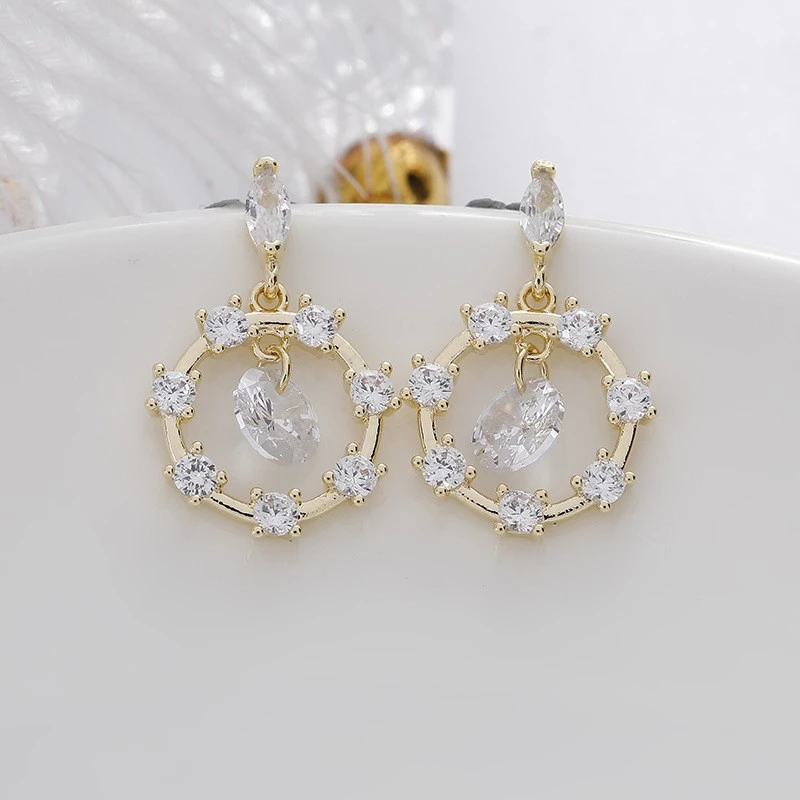 铜合金合成锆石耳饰 【艾思黛】设计感圆圈耳环 灵动水滴耳坠 133
