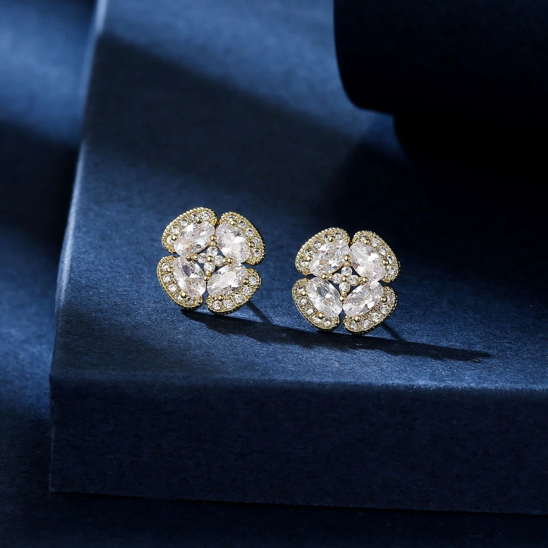 铜合金合成锆石耳饰 【艾思黛】轻奢高级感花朵耳钉超闪优雅耳环140