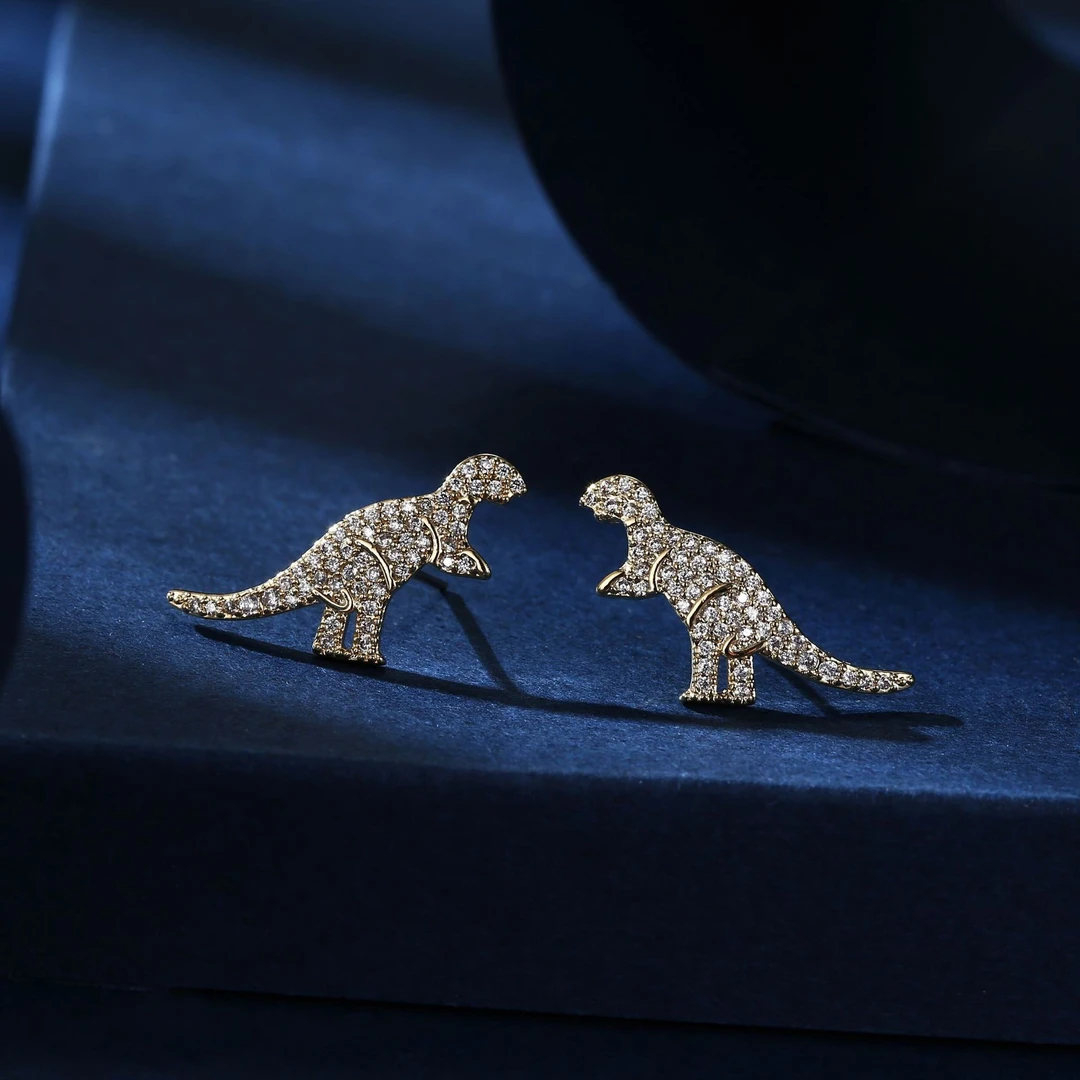 铜合金合成锆石耳饰 【艾思黛】趣味小恐龙耳钉个性可爱百搭耳环167