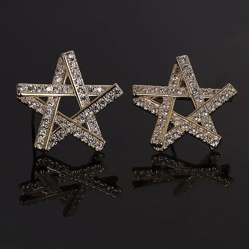 铜合金合成锆石耳饰 【艾思黛】设计感五角星耳钉日系满锆耳环-57