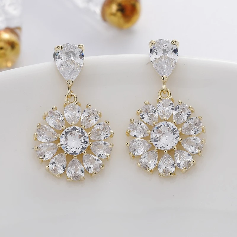 铜合金合成锆石耳饰 【艾思黛】高级感轻奢雏菊耳环 优雅耳饰-135