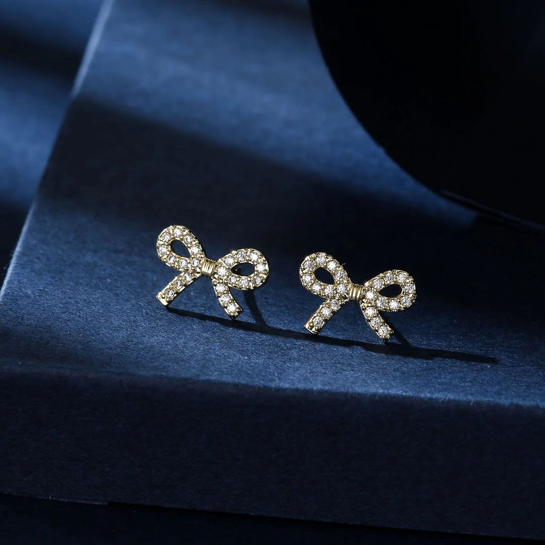 铜合金合成锆石耳饰 【艾思黛】森系小巧蝴蝶结耳钉精致少女耳环157