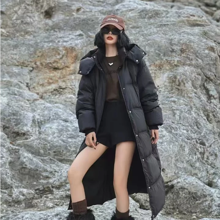 Luccalily/卢卡莱丽韩版气质时尚宽松长款过膝90鹅绒服女