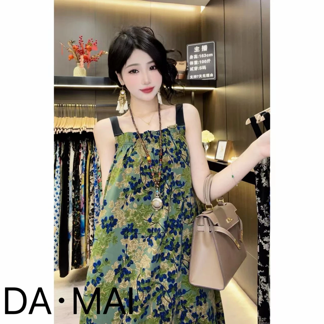 DA.MAI 8412#早秋2024女款缎料轻奢宽松长裙印花无袖气质时尚XCTQ