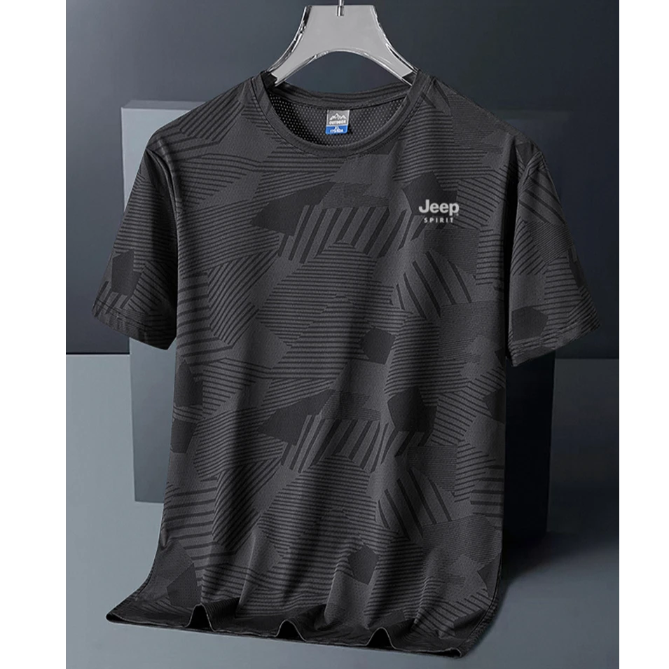 JEEPSPIRIT/吉普2024短袖春冰爽迷彩抗皱男夏百搭简约运动透气T恤