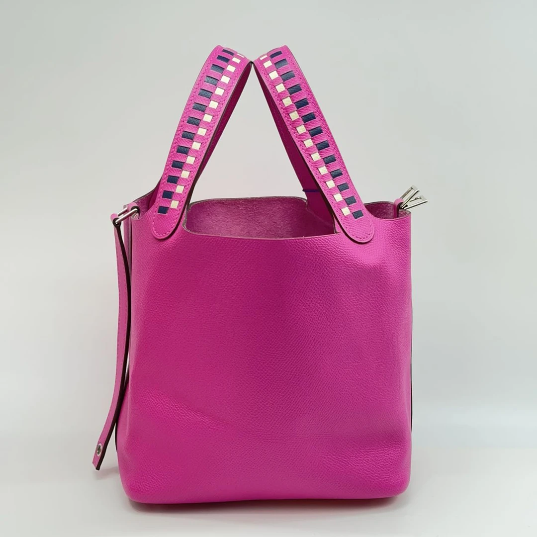 99新 Hermes/爱马仕 菜篮子18 玉兰粉 编织 C刻