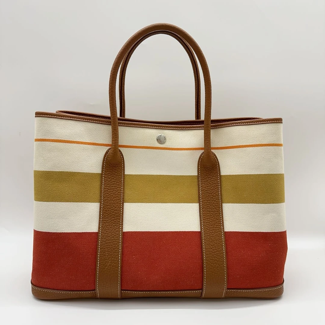 95新 Hermes/爱马仕 花园gp36 限量款彩虹帆布拼色 银扣 框Q刻