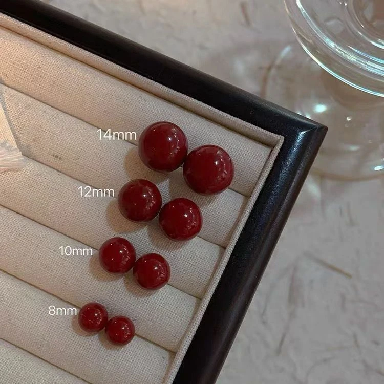 复古酒红色耳钉女高级感独特耳环养耳洞耳棒睡觉不用摘耳饰品