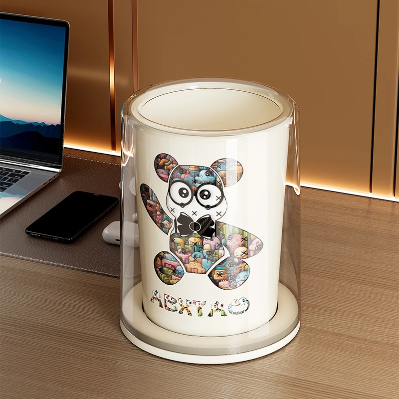 吉狮ins风桌面收纳筒奶油风垃圾桶家用办公室松弛感桌面纸篓