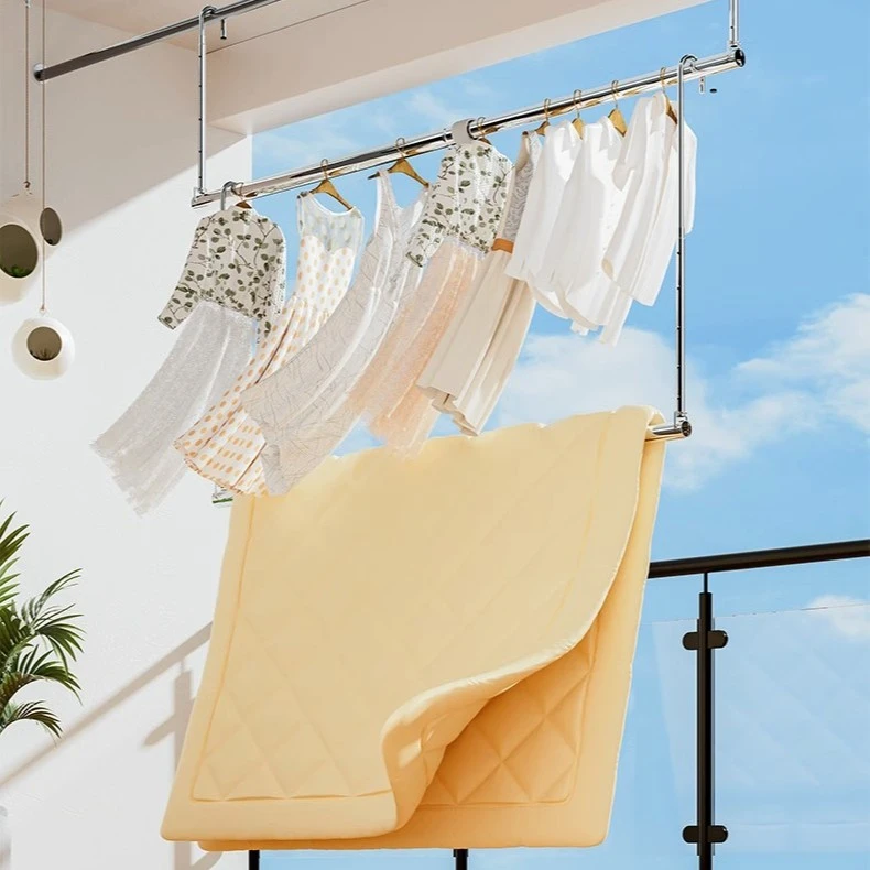 星优家用晾衣杆吊挂伸缩晾衣架免打孔悬挂式落地式晒被子床单