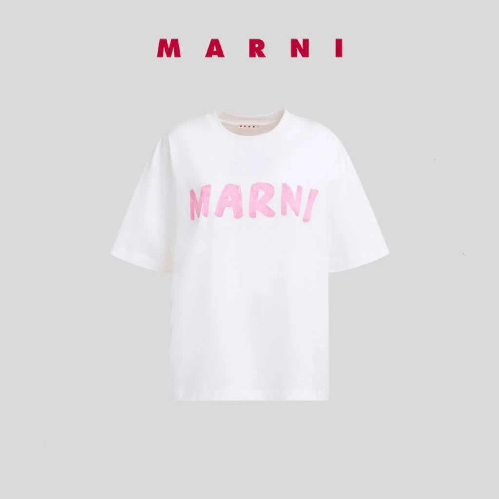 【季末6折】MARNI 2024夏季新品女士字母LOGO圆领短袖T恤