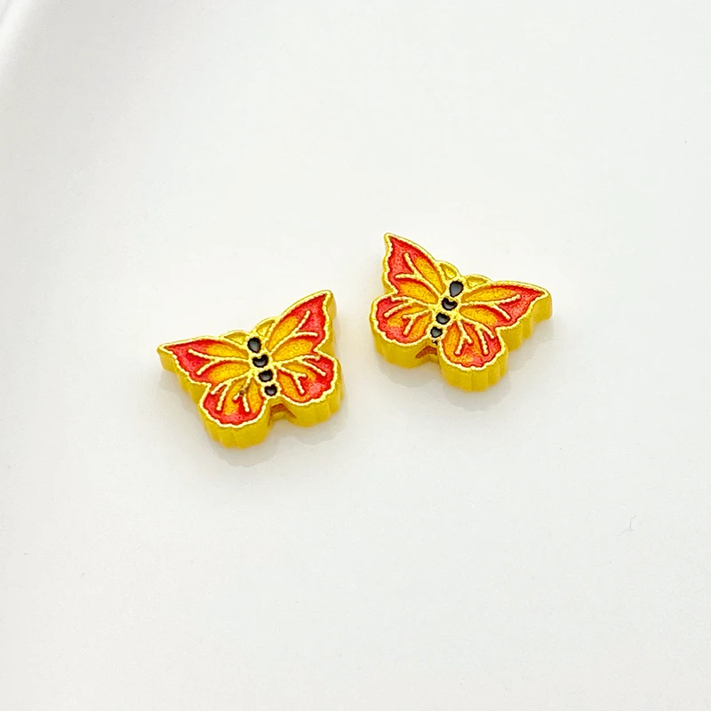 古法金彩色通孔滴油蝴蝶隔珠（定价）