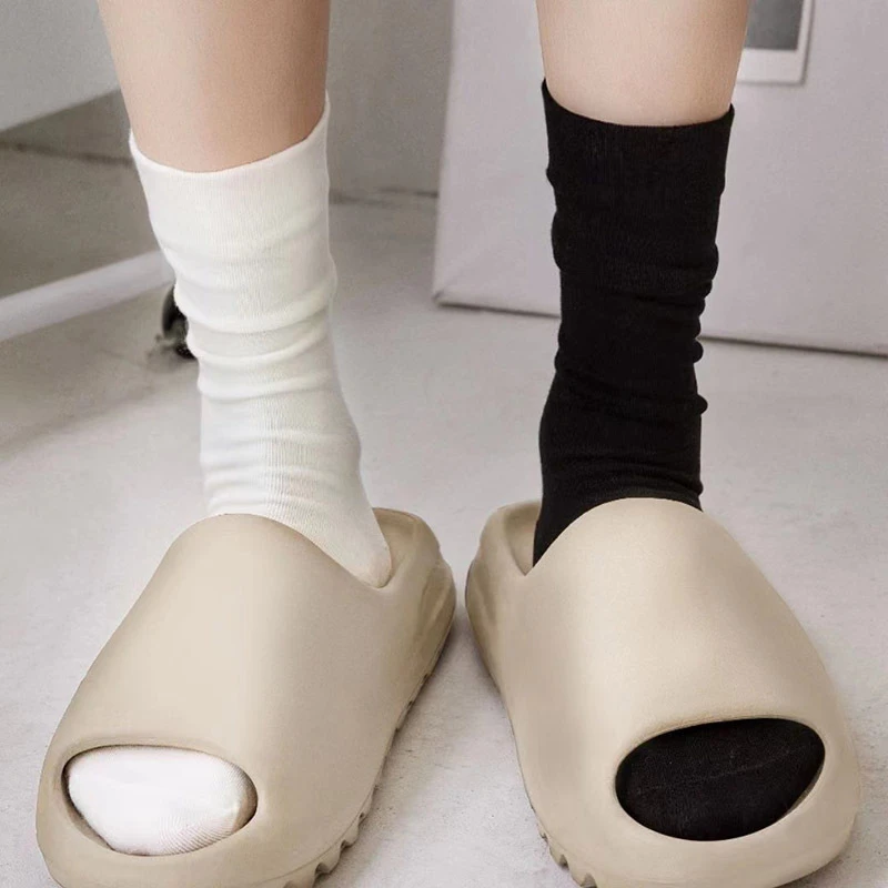 白色袜子女秋款棉袜薄款中筒袜ins潮纯色日系堆堆袜长袜秋冬夏季