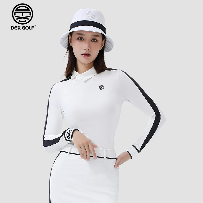 DEXGOLF高尔夫女士长袖T恤3023斜襟翻领POLO衫舒适保暖百搭