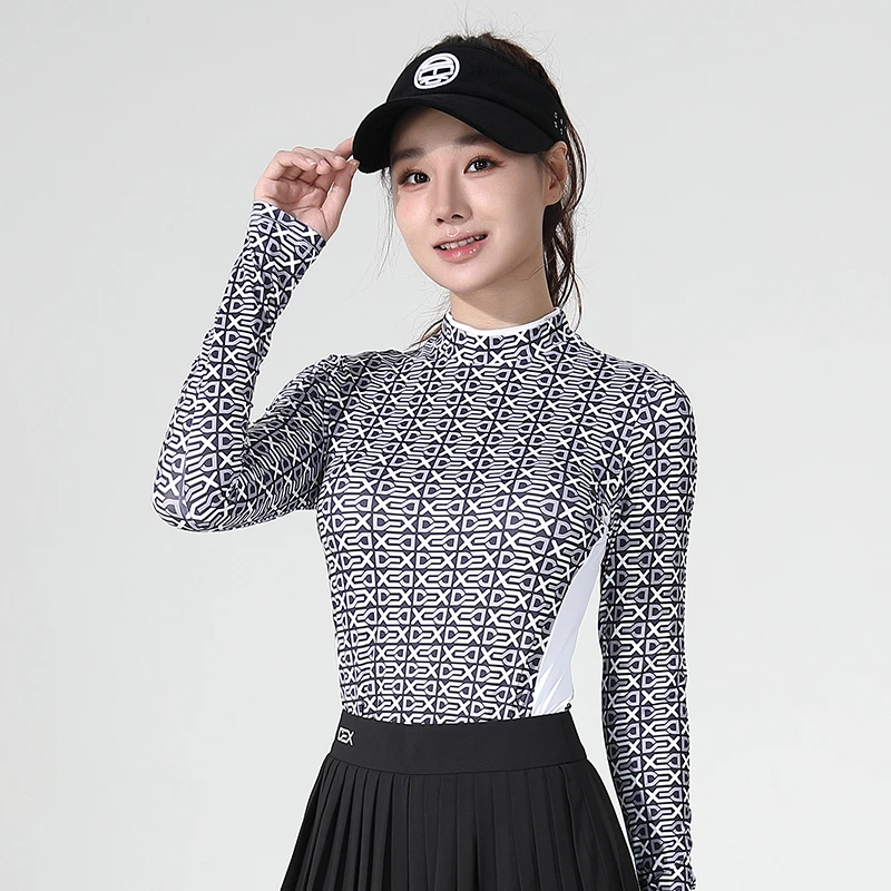 DEXGOLF高尔夫女士秋季长袖T恤3222印花圆领打底上衣弹力舒适运动