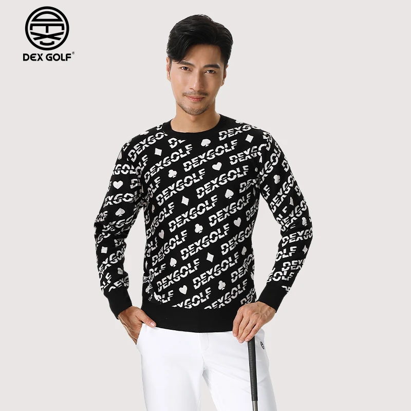 DEXGOLF高尔夫男长袖针织衫秋季9053字母设计感圆领套头毛衫