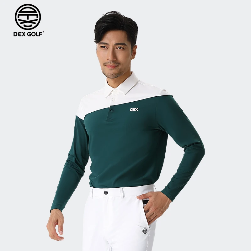 DEXGOLF高尔夫男士长袖T恤秋季1110经典撞色修身翻领上衣舒适保暖