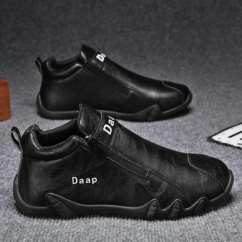 【时尚都市】一脚蹬男鞋秋冬款上班休闲皮鞋男士加绒保暖黑色棉鞋