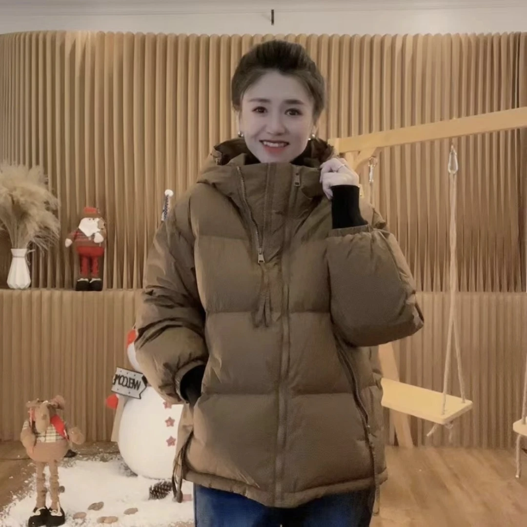 22121纯色面包服双拉链白鸭绒时尚百搭宽松休闲保暖羽绒服外套