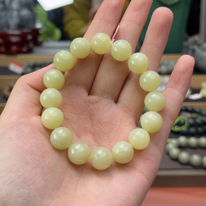 和田玉手串未镶嵌新疆若羌黄口12mm