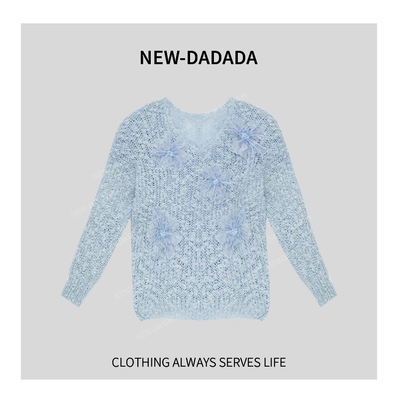 清清利达 NEW DADADA【肖恩童话】气质羽毛钩花毛衣TDK1999