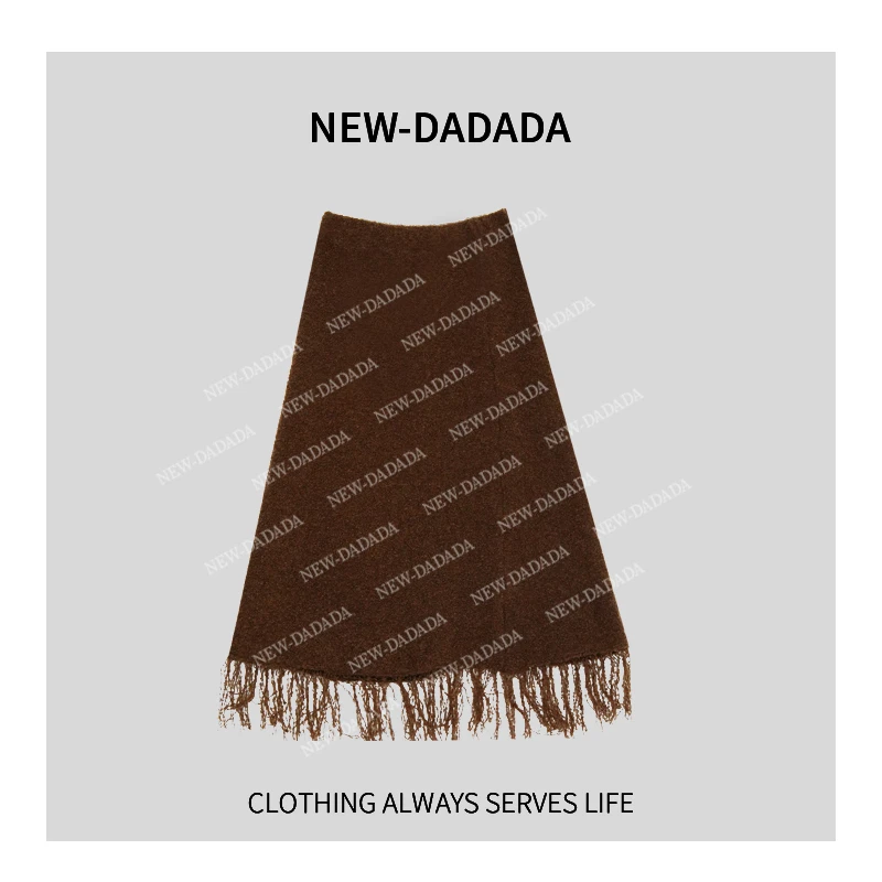 清清利达NEWDADAD时尚百搭毛呢半身裙款流苏a字包臀长裙子TQ782