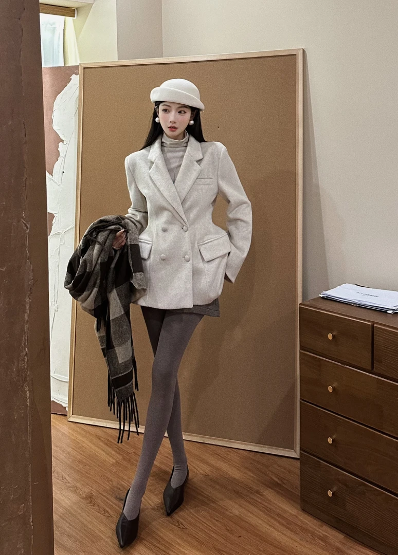 清清利达NEWDADADA双面大衣女2024秋冬小个子西装毛呢外套TDK2180