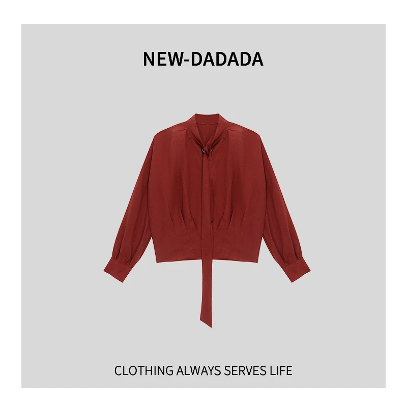 利达NEWDAD衬衫女士长袖通勤职业衬衣小个子蝴蝶结飘带上衣TDK954
