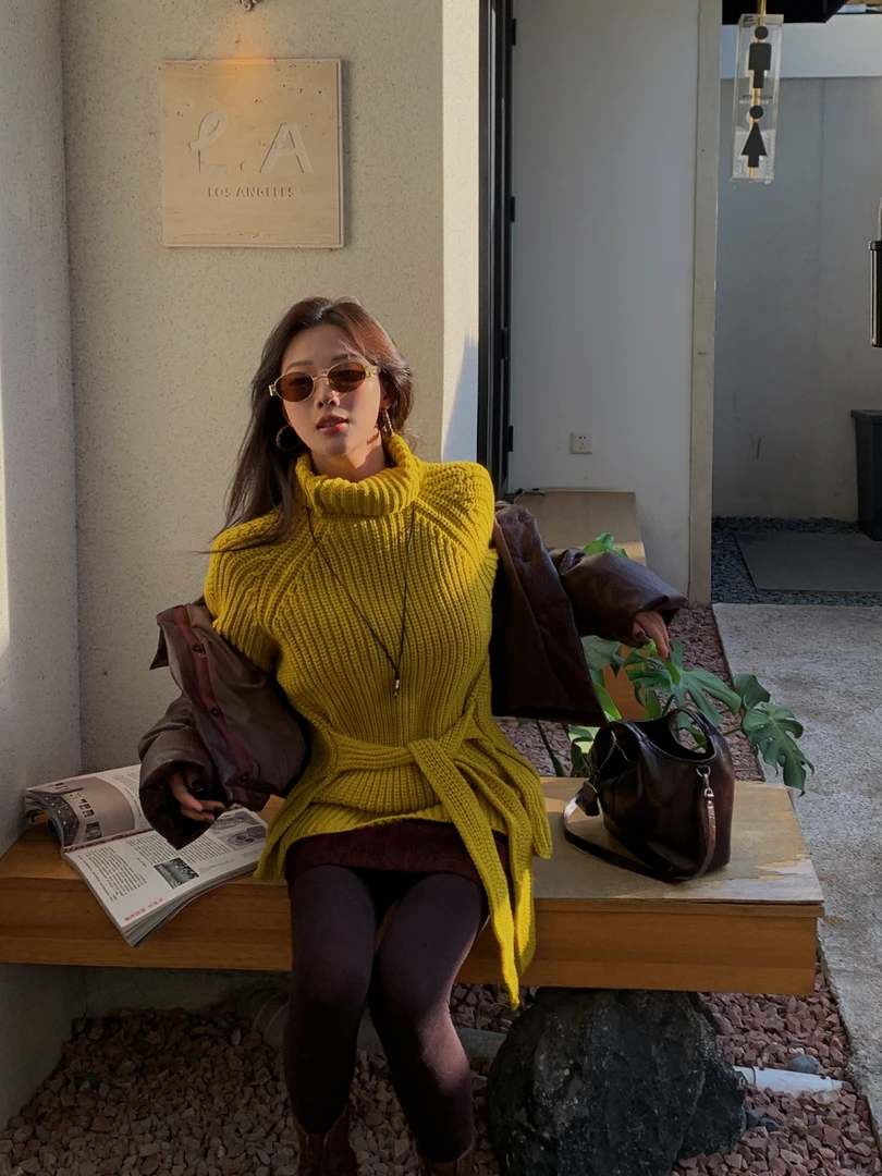 利达NEWDADA高领内搭毛衣打底衫女秋冬绑带收腰针织衫TDK2354