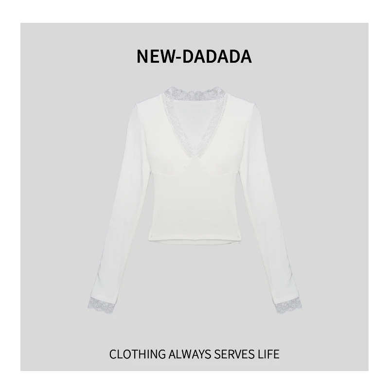 利达 NEW DADADA【经典蕾丝】时尚蕾丝V领显瘦气质上衣TDK2165
