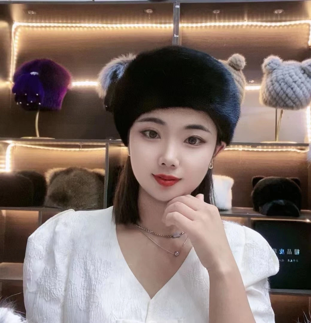 贝雷帽整貂秋冬气质休闲时尚女士冬季高档保暖百搭贝雷帽网红韩版