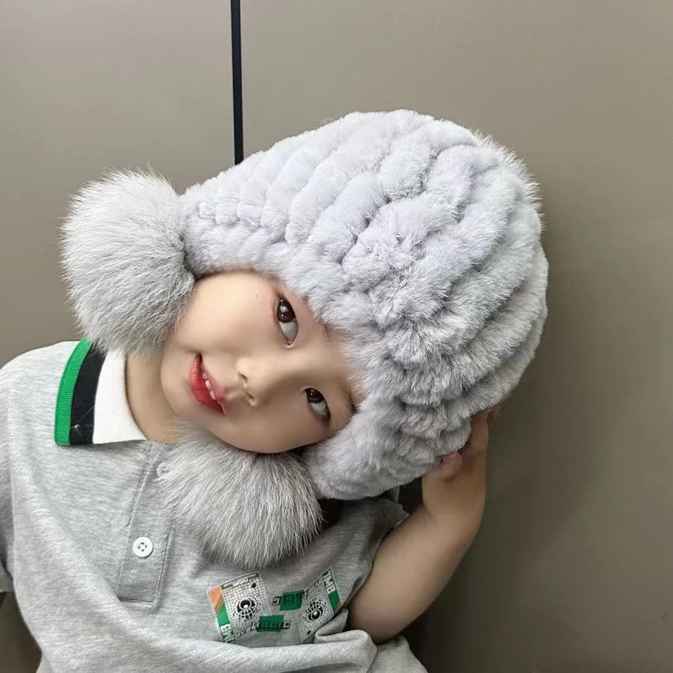 国风少年   獭兔毛帽子男孩女孩冬季保暖加厚可爱护耳百搭包头
