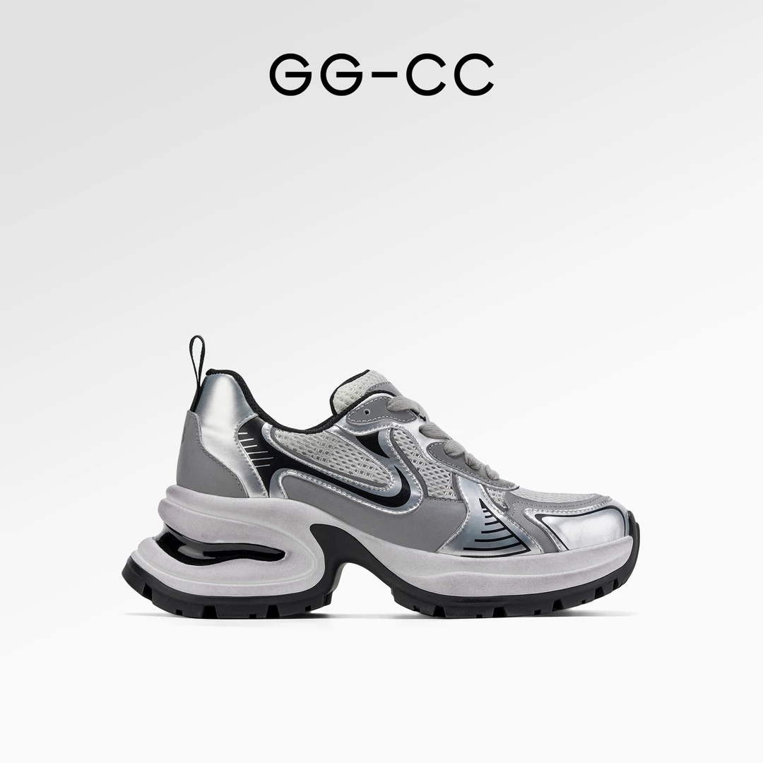【明星同款】GG-CC月落星河2025年银色增高厚底脏脏老爹鞋4317