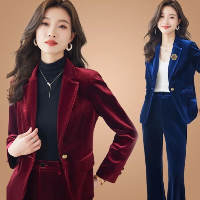 金丝绒西装外套女春秋2024新款时尚休闲气质女神范职业装西服套装