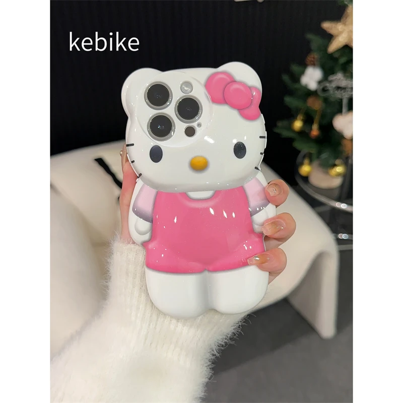 ins可爱少女粉立体KT猫适用苹果15promax/iPhone14/13防摔手机壳