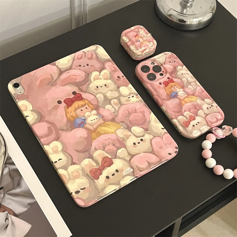 IPad保护套/卡通可爱水贴布偶公主iPhone14/苹果13手机壳平板套11