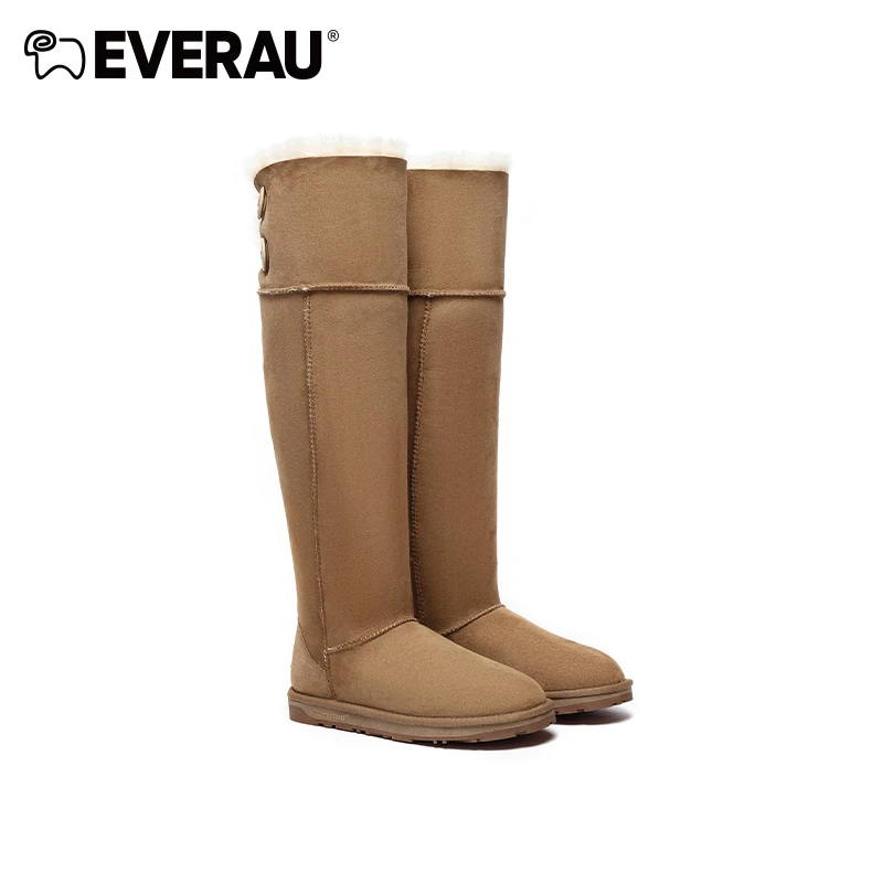 EVERAU明星同款冬季时尚过膝高筒雪地靴长筒靴保暖皮毛一体EA3140