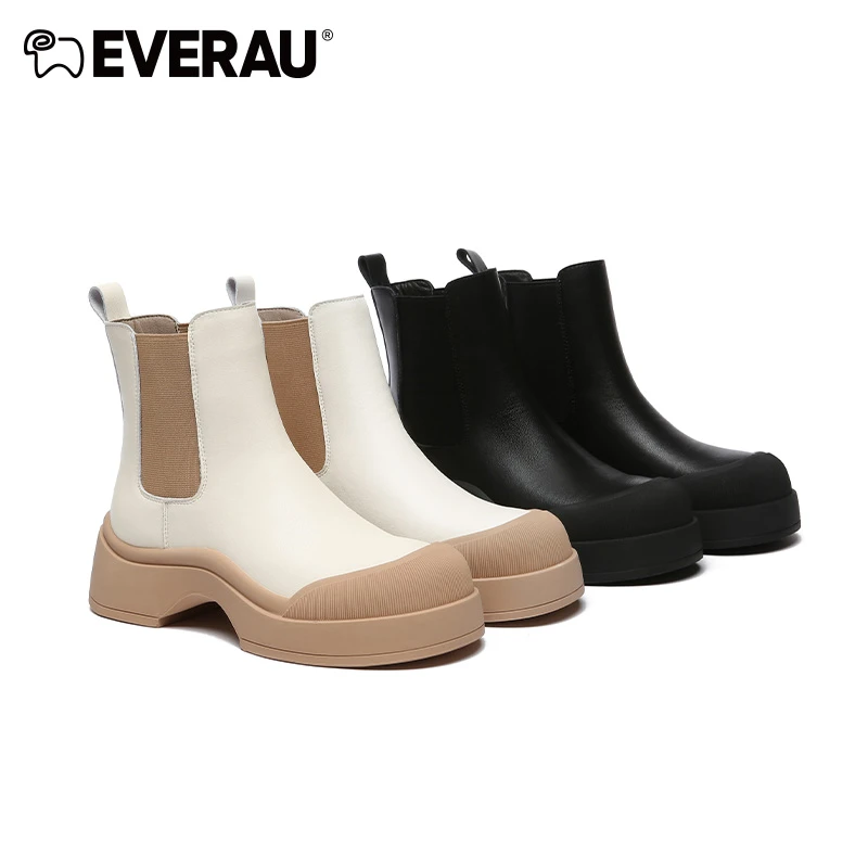 EVERAU撞色烟管靴上脚解锁秋冬帅气复古风酷飒技能厚底EA4031