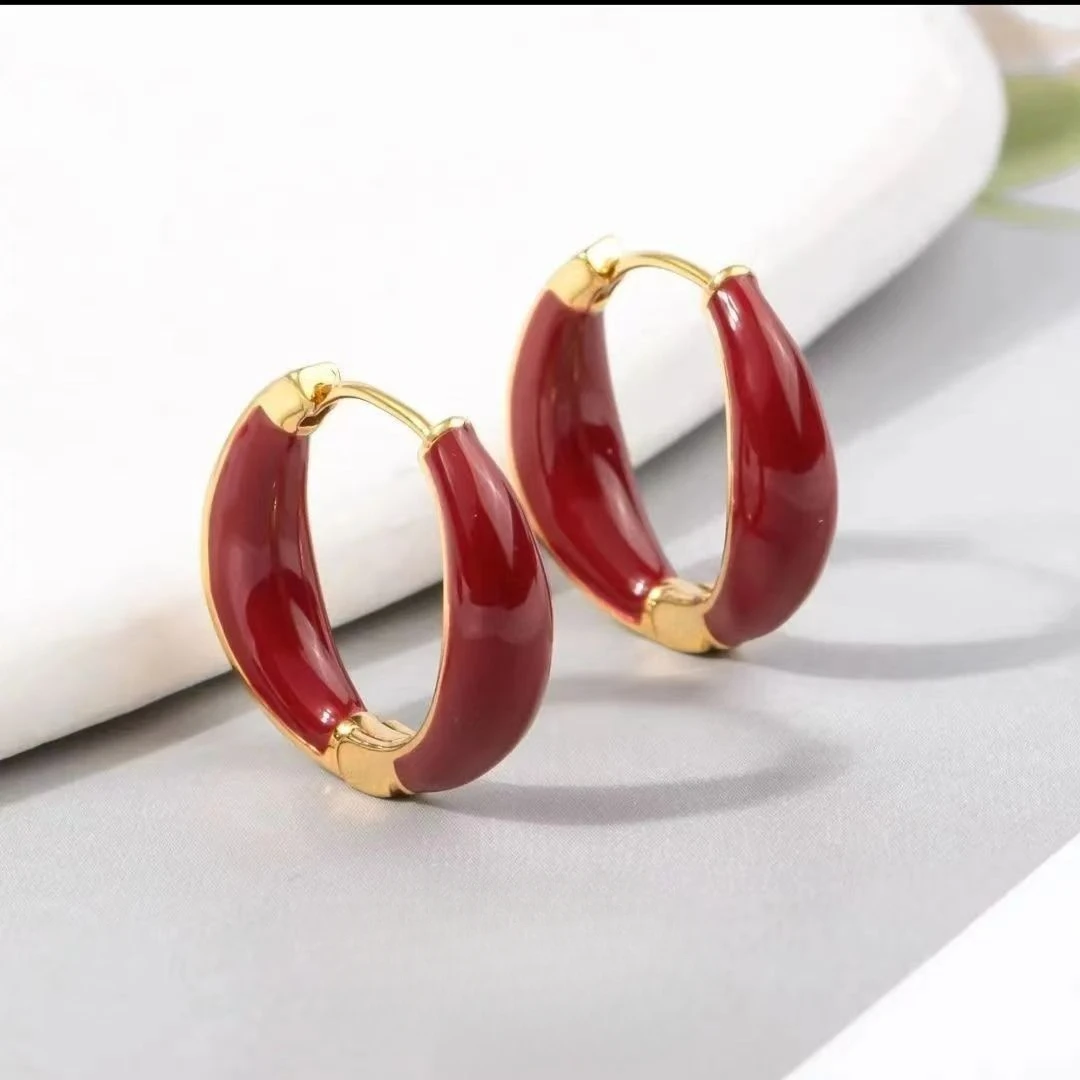 合金耳饰 气质高级感色滴油耳扣耳圈2022年新款潮精致网红百搭耳