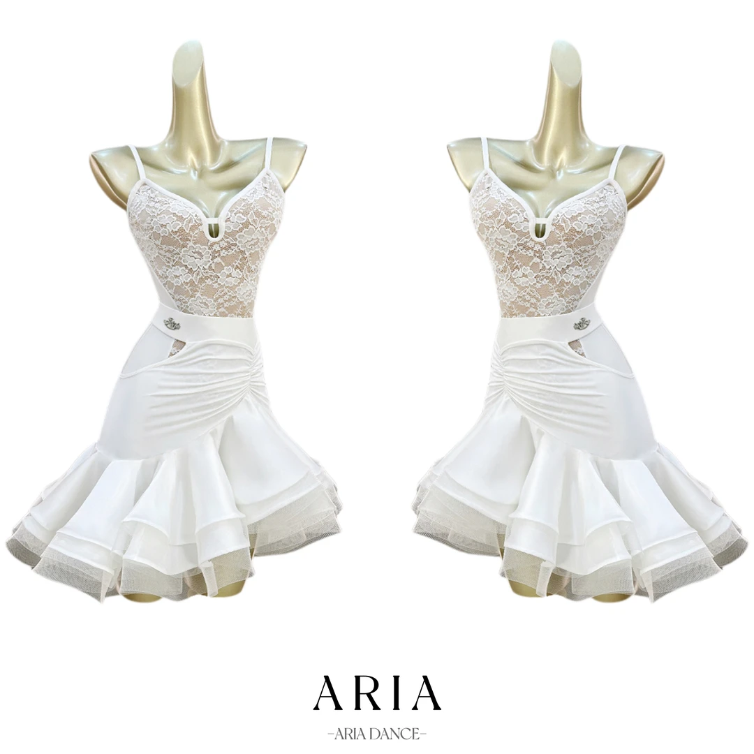 ARIA拉丁舞服性感纯欲练功服鱼骨大裙摆表演服分体吊带艺考服成人