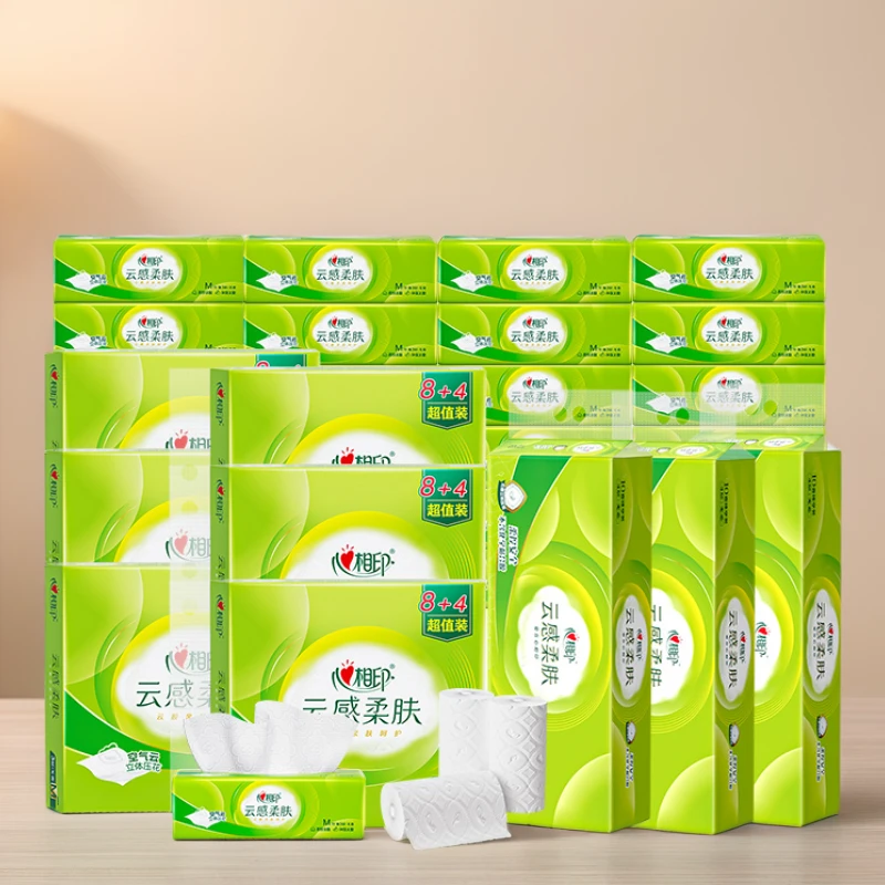 心相印云感柔肤抽纸M码78抽*12包*6提+云感卷纸70g*10粒*3提